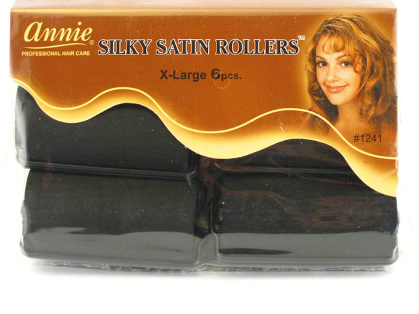 ANNIE - Professional Silky Satin Rollers X-LARGE BLACK #1241