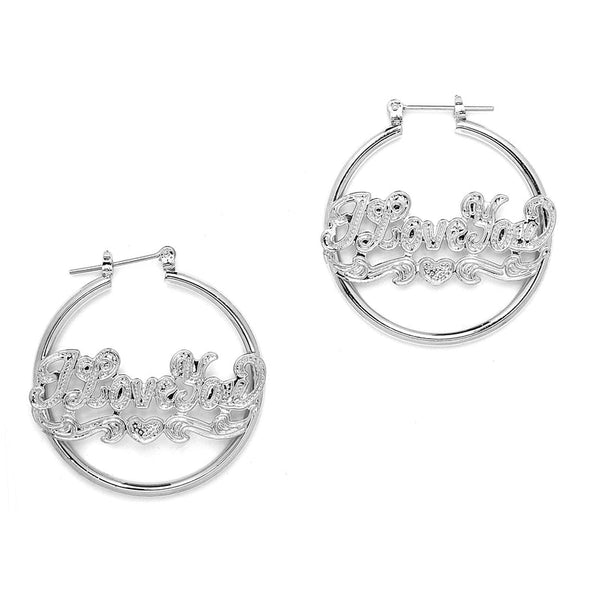 JOY JEWELRY - Silver Pincatch Hoop I Love You Earrings B16