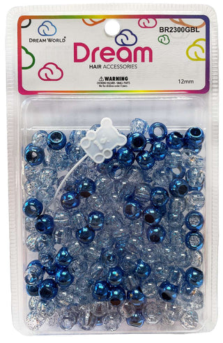 DREAM WORLD - Round Hair Bead Medium 200 PCs Blue/Blue Glitter BR2300GBL