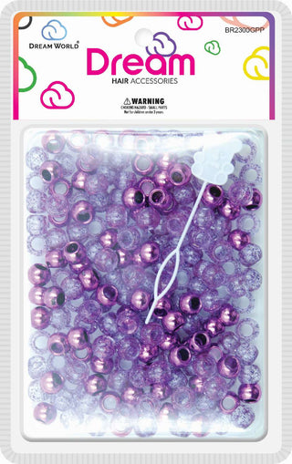 DREAM WORLD - Medium Hair Beads Clear & Purple Glitter 200PCS (BR2300GPP)