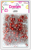 DREAM WORLD - Round Hair Bead Medium Red/Red Glitter 200 PCs (BR2300GRD)