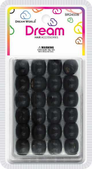 DREAM WORLD - HAIR ACCESSORIES Black Wooden Beads (BR2450B)