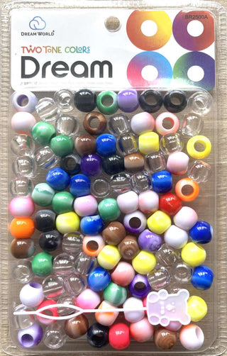 DREAM WORLD - Two Tone colors Medium Hair Beads Clear & Assorted 100 PIECES (BR2500A)