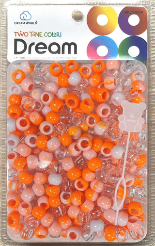 DREAM WORLD - Two Tone Colors Medium Hair Beads Clear & Orange 100 PIECES (BR2500OR)