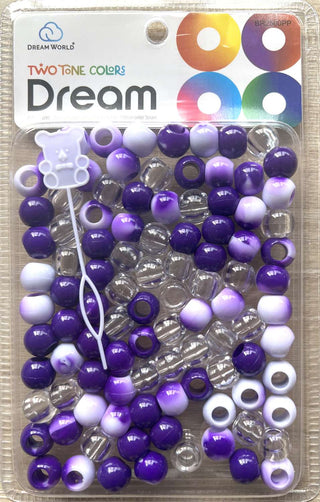 DREAM WORLD - Two Tone colors Medium Hair Beads Clear & Purple 100 PIECES (BR2500PP)