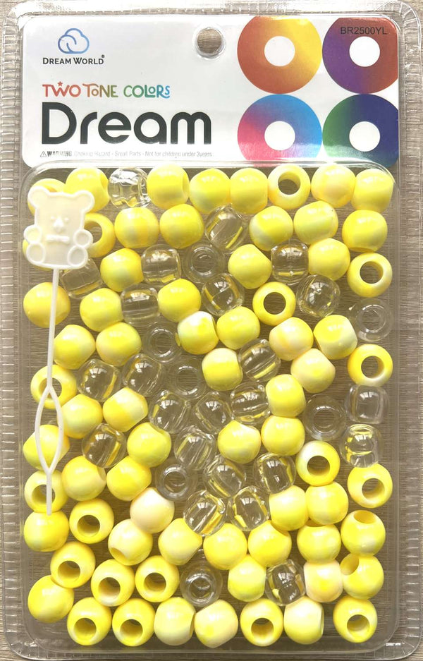 DREAM WORLD - Two Tone Colors Medium Hair Beads Clear & Yellow 100 PIECES (BR2500YL)