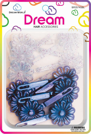 CHLOE - Daisy Hair Barrettes Blue/White