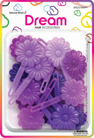 DREAM WORLD - Daisy Hair Barrettes Multiple Purple 12PCS (BR2574MPP)