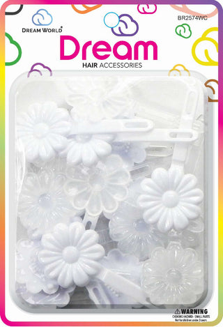 DREAM WORLD - Hair Barrettes Daisy WHITE/CLEAR 24PCs