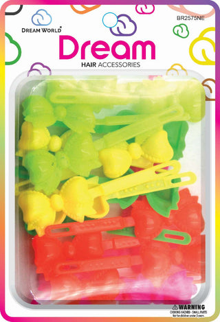 DREAM WORLD - HAIR BARRETTES RIBBONS NEON ASSORTED (BR2575NE)