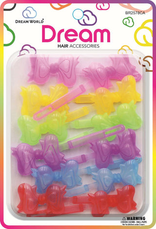 DREAM WORLD - Hair Barrettes Bow Ribbons CLEAR ASSORTED 15PCs