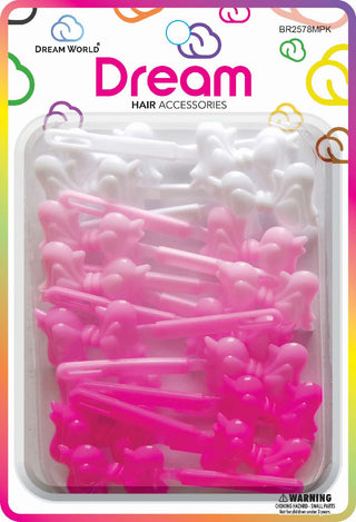 DREAM WORLD - Hair Barrettes Bow Ribbons MIX PINK 15PCs