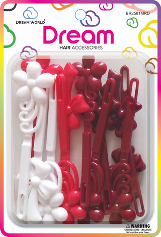 DREAM WORLD - Hair Barrettes JUMBO MIX 2 RED 12PCs