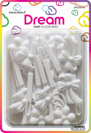 DREAM WORLD - Hair Barrettes JUMBO MIX 2 WHITE 12PCs