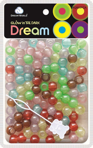 DREAM WORLD - Glow In The Dark Medium Hair Bead 100PCS ASSORTED (BR2600PCA)