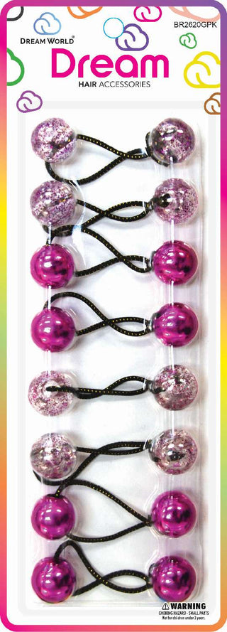 DREAM WORLD - Small Hair Knockers Purple & Glitter 6PCS (BR2620GPK)