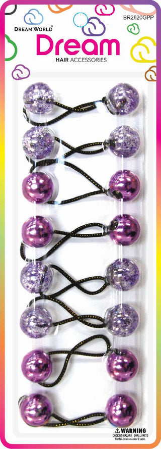 DREAM WORLD - Hair Knockers Purple & Glitter Purple 8PCS (BR2620GPP)