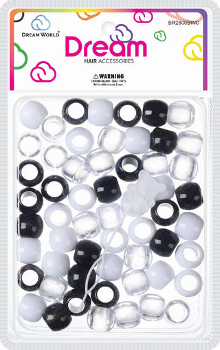 DREAM WORLD - HAIR BEADS LARGE BLACK WHITE CLEAR (BR2800BWC)