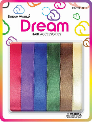 DREAM WORLD - HAIR RIBBON Dark ASSORTED 6PC 0.5″