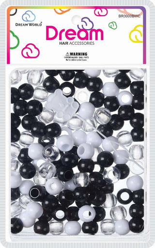 DREAM WORLD - HAIR BEADS MEDIUM BLACK WHITE CLEAR (BR3000BWC)