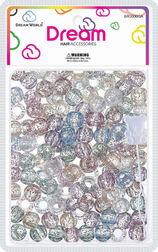 DREAM WORLD - HAIR BEADS MEDIUM GLITTER ASSORTED (BR3000GA)