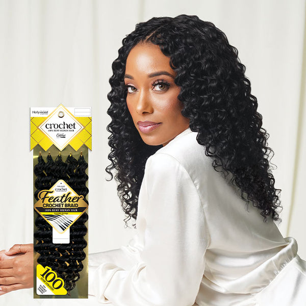 HOLLYWOOD - VIRGIN REMY FEATHER CROCHET BRAID DEEP WAVE 18" (HUMAN)