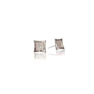 JOY JEWELRY - Silver Design Pave HipHop Square Earrings DPH07