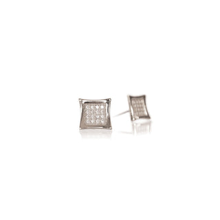 JOY JEWELRY - Silver Design Pave HipHop Square Earrings DPH11