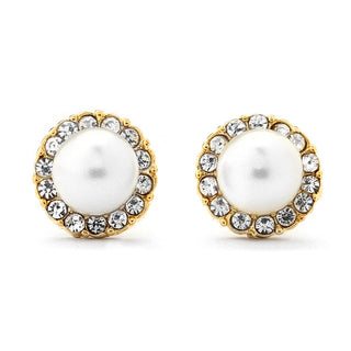 JOY JEWELRY - Gold Cubic Zirconia Earrings CIRCLE PEARL (GAC005)