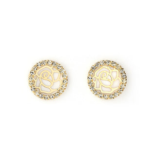 JOY JEWELRY - Gold Cubic Zirconia Earrings ROUND FLOWER (GAC026)