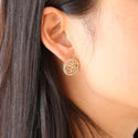 JOY JEWELRY - Gold Cubic Zirconia Earrings ROUND FLOWER (GAC026)