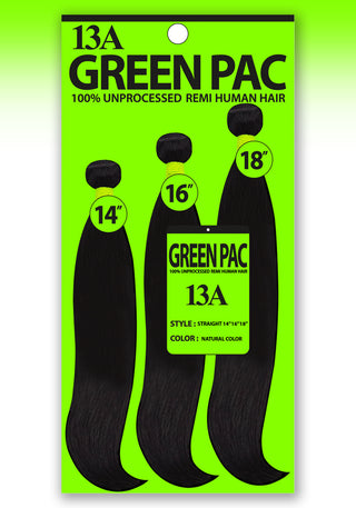 GREEN PAC - 13A 100% UNPROCESSED REMI HUMAN HAIR STRAIGHT