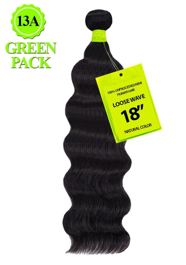 GREEN PAC - 13A Unprocessed Remi Hair LOOSE WAVE (HUMAN)