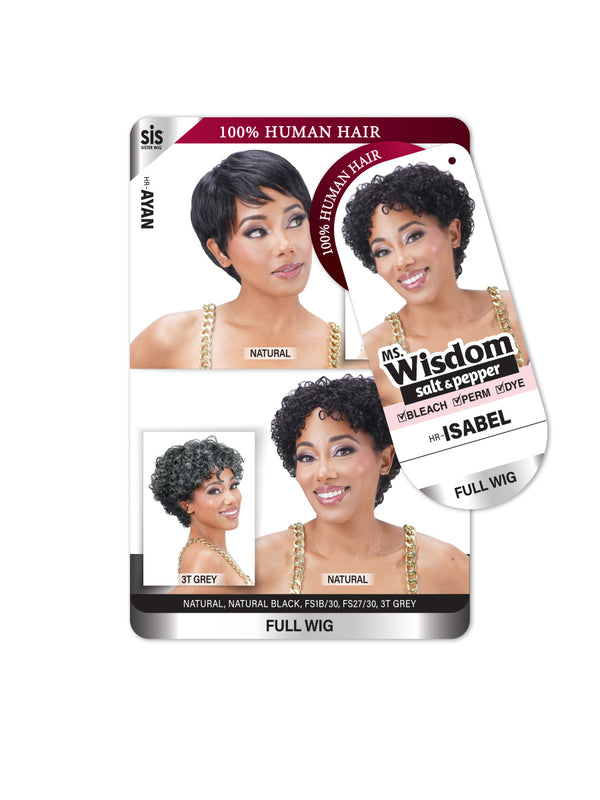 SISTER WIG - Ms. Wisdom 100% Human Salt & Pepper Wig HR-ISABEL