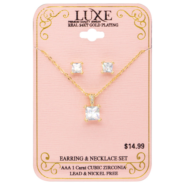 C&L - LUXE Real 24KT Gold Plated Earring & Necklace Set (LXSG)