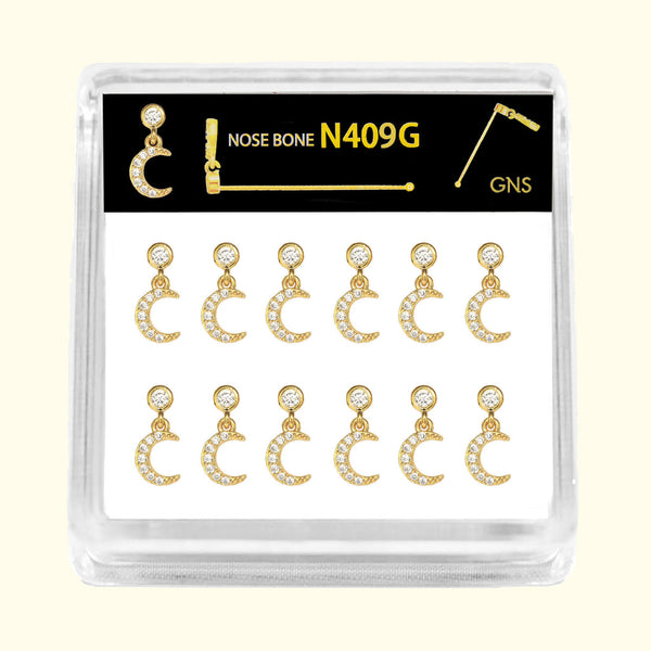 GNS - GOLD DANGLE MOON NOSE RING BALL TIP 1PC (N409G)