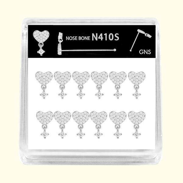 GNS - SILVER DANGLE HEART NOSE RING BALL TIP 1PC (N410S)