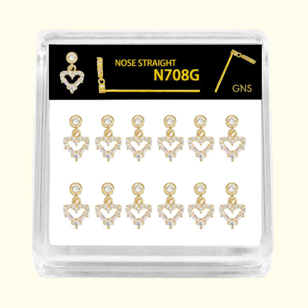 GNS - GOLD DANGLE HEART NOSE RING BALL TIP 1PC (N708G)