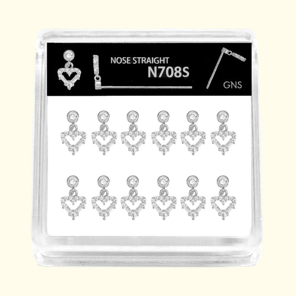 GNS - SILVER DANGLE HEART NOSE RING BALL TIP 1PC (N708S)
