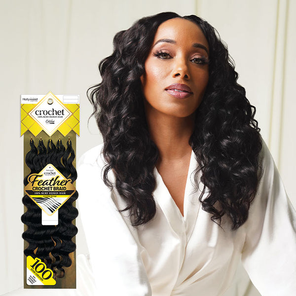 HOLLYWOOD - VIRGIN REMY FEATHER CROCHET BRAID OCEAN WAVE 18" (HUMAN)