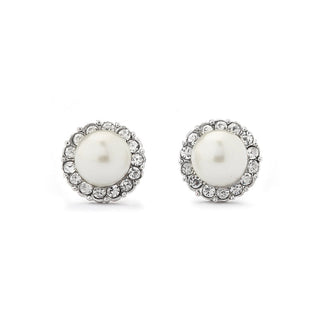 JOY JEWELRY - Silver Cubic Zirconia Earrings CIRCLE PEARL (SAC005)