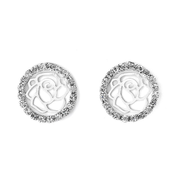 JOY JEWELRY - Silver Cubic Zirconia Earrings ROUND FLOWER (SAC026)