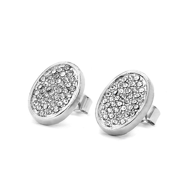 JOY JEWELRY - Silver Cubic Zirconia Earrings OVAL POST (SAC041)