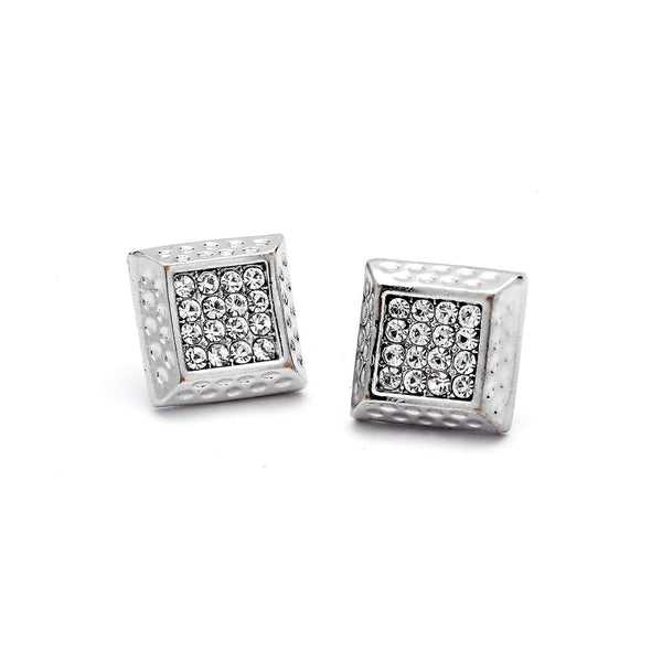 JOY JEWELRY - Silver Cubic Zirconia Earrings SQUARE (SAC042)