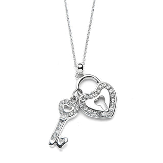 JOY JEWELRY - Silver Beautiful Heart Lock & Key Pendant Necklace (SN137)