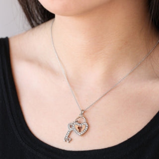 JOY JEWELRY - Silver Beautiful Heart Lock & Key Pendant Necklace (SN137)