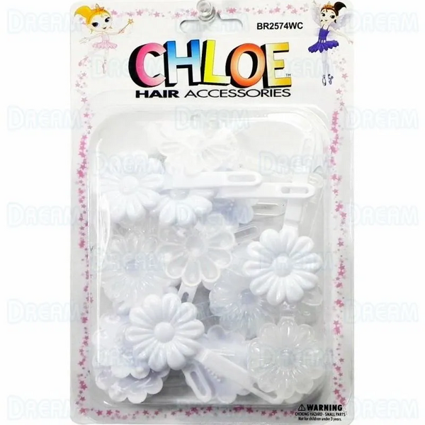 DREAM WORLD - Hair Barrettes Daisy WHITE/CLEAR 24PCs