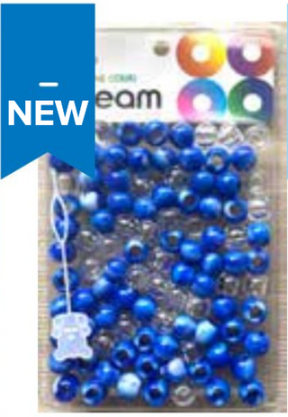 DREAM WORLD - Two Tone Colors Medium Hair Beads Clear & Blue 100 PIECES (BR2500BL)