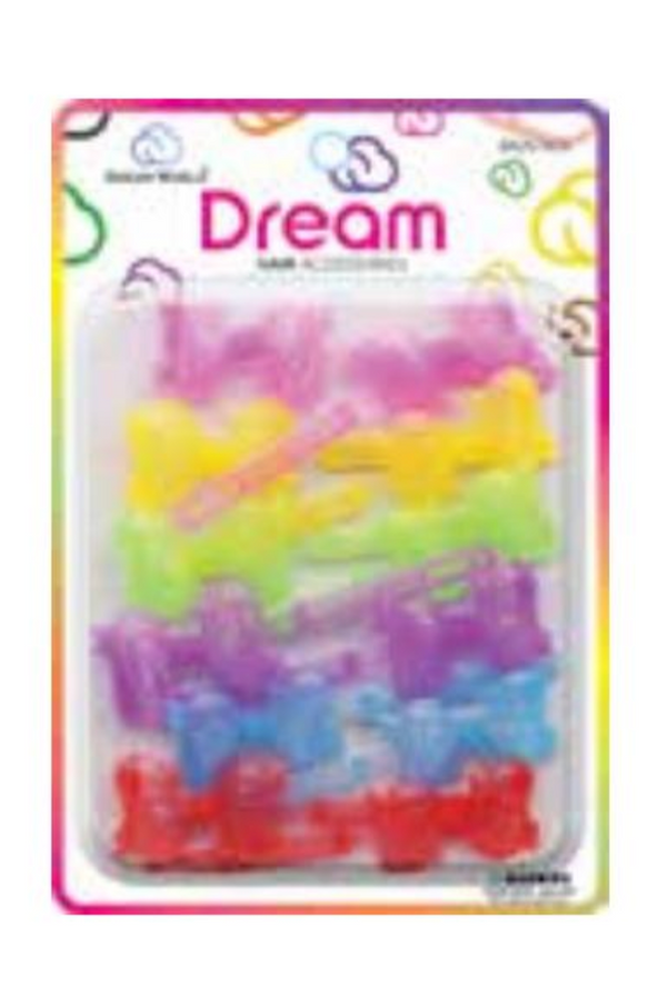 DREAM WORLD - Hair Barrettes Bow Ribbons CLEAR ASSORTED 15PCs