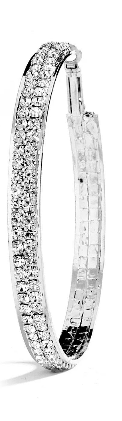 JOY JEWELRY - Silver X-Large Double Rhinestone Hoop Earring SJDR6
